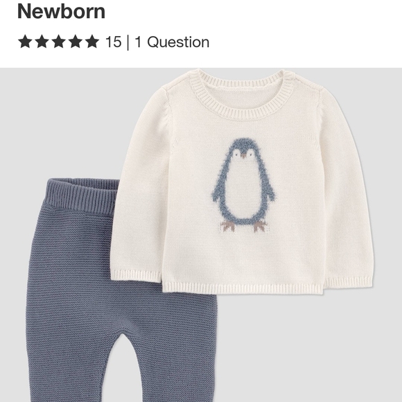 Carter's 3 Month Cream and Gray SWEATER Baby Boy Penguin Set - Picture 3 of 4